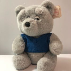 Vintage Dakin Fun Farm Grandpaw Bear Plush Grey Glasses Blue Sweater Tags